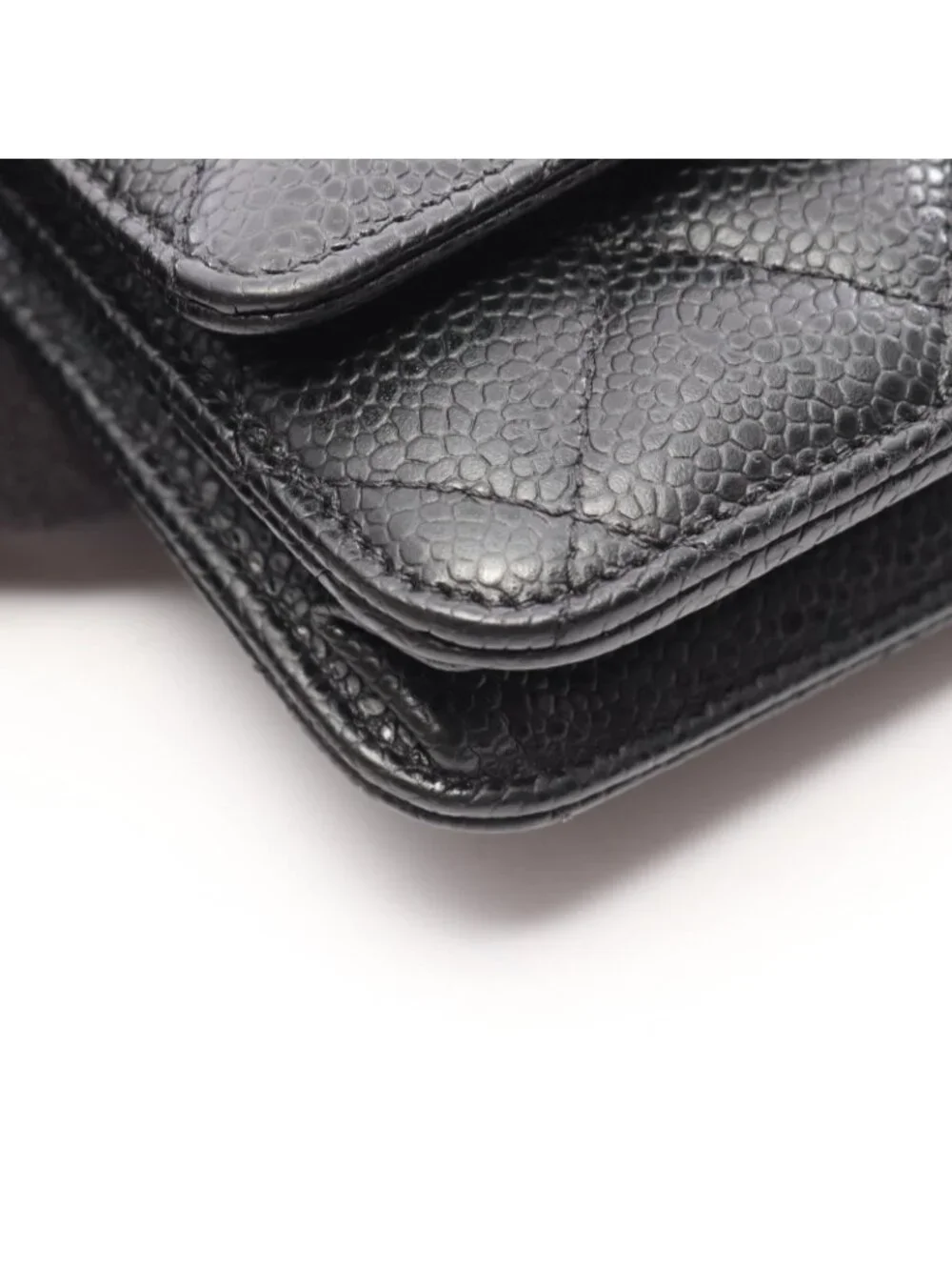 Chanel Shoulder Bag Quilted Black Caviar Leather Chain Wallet